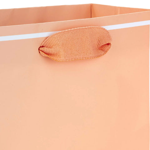 Close-up of peach bag with ribbon handle from Pastel Easter Gift Bag Bundle Of 5 Small 6 Inch Bags With White Stripe Borders