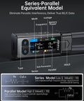 All In One SMD LCR ESR Meter With Tweezer Probes Auto Sort And Compare Measures Resistors Capacitors Inductors Diodes Continuity And Voltage Full Band Scan From 100 Hz To 100 KHz Series And Parallel Modes For RF And Electronics Testing display showing series-parallel model settings