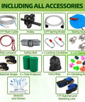 Image showing accessories of Backyard Zipline Kit For Kids And Adults Up To 400 Lbs With Quick Tighten System including cable, pulley, brake, and more.