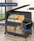 4 Tier Go To Stackable Storage Bins With Lids On Wheels 640 Qt Total Capacity showing top and front magnetic doors open