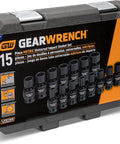 1/2 Inch 6 Point Metric Universal Impact Socket Set, 15 Piece, Built Tough In Cr-Mo Steel With Off Corner Loading To Prevent Fastener Rounding