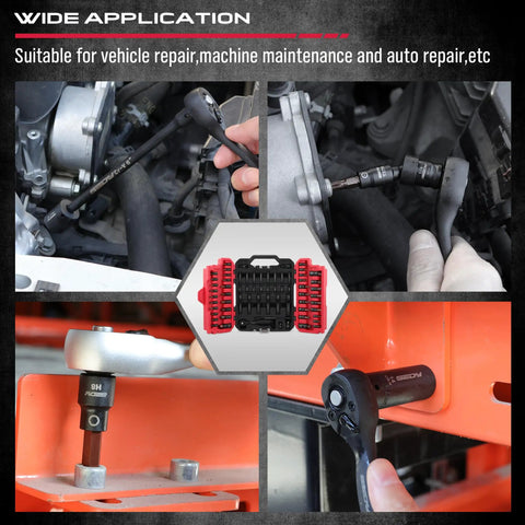 Pro Grade All In One 73 Piece Hex Torx Impact Socket Set with deep and shallow sockets in use for vehicle repairs