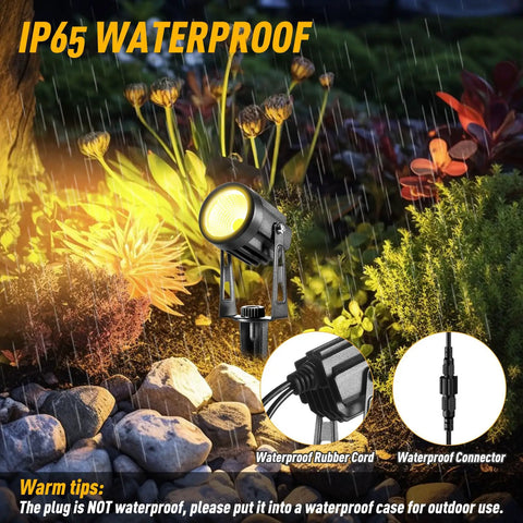 Low Voltage Outdoor LED Landscape Spotlights Set 12V Plug In IP65 Waterproof Extendable Up To 8 Or 10 Lights illuminating garden