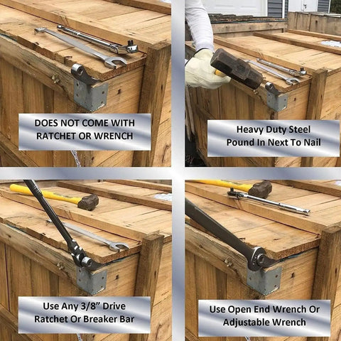 Ultra Compact Pry Bar Wrench Adapter Head For One Half Inch Drive Ratchets Half Shaft Adapter Tool For Quick Prying And Lifting Car Repair Essentials Fits Tight Spaces And Multiple Angles Built For Easy Grip shown on a wooden crate with tools nearby