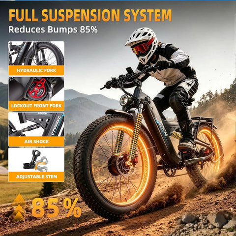 8000W Peak Dual Motor Electric Bike For Adults Off Road Full Suspension System