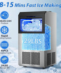 High Efficiency Under Counter Ice Maker, 120 Lbs Per Day, Stainless Steel, 45 Ice Cubes Per Cycle, with self clean and storage bin