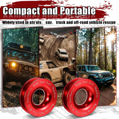 Two Pack Recovery Ring Snatch Block 66,000 Lbs Winch Pulley For Soft Shackle Synthetic Rope Heavy Duty Winch Accessory For ATV UTV SUV Truck Road Vehicle Red Multi Angle Traction Boost, red aluminum, two pulleys