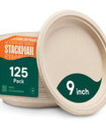 Heavy Duty 9 Inch Compostable Paper Plates 125 Pack Made From Sugarcane Bagasse Biodegradable Unbleached Brown Dinner Plates For Parties