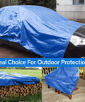 8x10 Ft Tarp Pack Of 4 Ultra Durable 5 Mil Waterproof Poly Tarps with Reinforced Edges covering outdoor items for protection