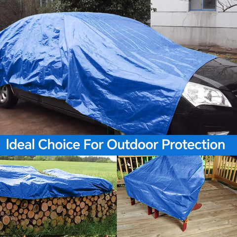 8x10 Ft Tarp Pack Of 4 Ultra Durable 5 Mil Waterproof Poly Tarps with Reinforced Edges covering outdoor items for protection