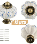 Smooth Operation Vintage Ivory And Blue Ceramic Cabinet Knobs Bang For Buck 12 Pack Drawer Pulls With Quick Install Screws for kitchen and dresser.