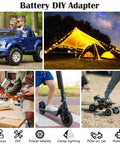 Collage of uses for 2 Pack 18V Power Wheel Adapter Kit With Switch Fuse And 12 AWG Wire Terminals for DIY RC Cars and robotics.