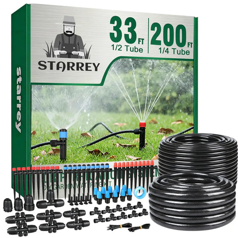 All-In-One Drip Irrigation Kit With Quick Connect Tubing For Garden, Easy Install, 1/2 Inch Main Line And 1/4 Inch Drip Tubing, 233 Ft Total, 40 Emitters, product display