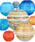 Eight Pack 12 Inch Space Paper Lanterns With Hanging Planets, Two Sizes, Out Of This World Solar System Theme Party Decorations