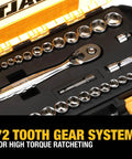 Boss 34 Piece Socket Set With Quarter Inch And Three Eighth Inch Drives In Locking Stackable Case With 72 Tooth Ratchet