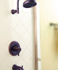 Ashfield Diverter Trim Rustic Bronze For Tub And Shower Faucets With Fixed Hub Handle And Seamless Flange Design Replacement Diverter Trim 016YP0U Compatible on tiled bathroom wall