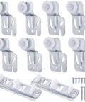 Sliding Closet Door Roller Kit With Slide Track For Top Hung Wardrobe Doors, 10 Pcs Set Including 4 Front Rollers, 4 Rear Rollers, 2 Tracks And 12 Screws, Silent Operation, Easy Installation And Replacement Hardware
