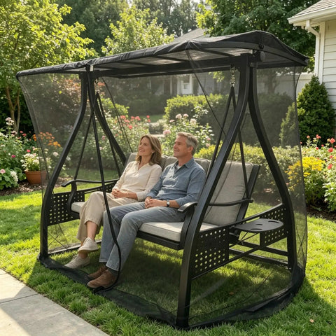 Outdoor Mosquito Netting For Swing And Patio Three-Person Large Net With Zipper And Waterproof Roof Tent UV Guard High-Density Mesh