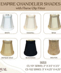 Empire Chandelier Shade With Flame Clip Fitter Black Silk-Type Shantung Fabric Hand-Tailored With Gold-Lining, assorted colors