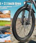 Close-up of front wheel showing tire detail on Go To 26 Inch Commuter Electric Bike With 720W Peak Motor, 5 Level Pedal Assist.