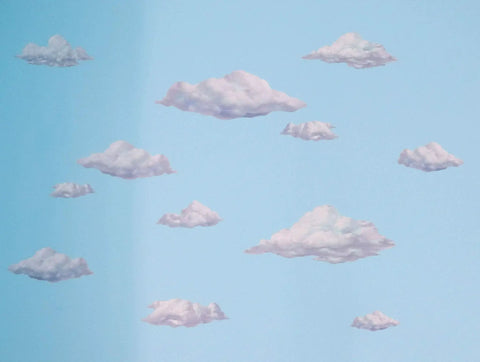 Sky Cloud Wall Decals Kit For Kids Rooms And Nurseries, Peel And Stick Cloud Mural Art with 12 removable clouds on blue background