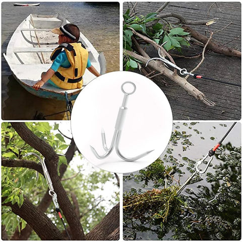 Three Size Stainless Steel Grappling Hook Set With Three Claws for anchor retrieval and outdoor use in various scenarios.