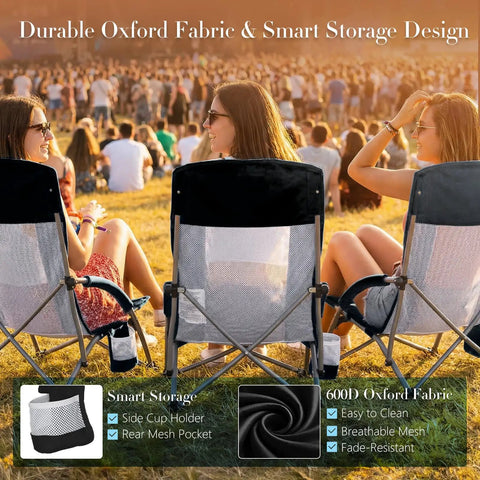Back view of Low Profile Camping Beach Chair With Cup Holder, Storage Pocket, Breeze Mesh Back at outdoor event