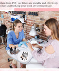 Two women at nail salon table with 4 Pack Nail Dust Collector Filters Reusable Replacement Filters For Nail Machines No Spillin.
