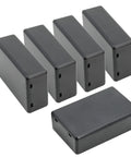 Five black ABS plastic boxes for electronics, size external 3.1x2.0x1.0 in, internal 2.95x1.77x0.79 in, DIY enclosure.