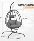 Dimensions of cozy outdoor hanging egg chair with stand for patio and garden, wicker swing egg chair hammock with UV resistant cushion.