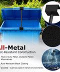 Adjustable Hands Free Trash Can Lid Holder For Dumpsters Hella Sturdy Contactless Stand Keeps Garbage Covers Open Zero Fuss Setup No Sticky Mess For Yard Bins, black metal construction for outdoor use.