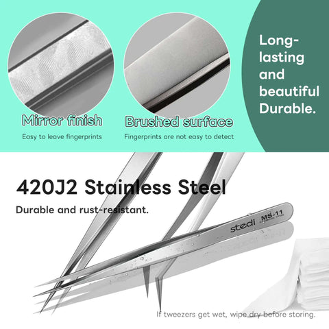 Ultra Precision Stainless Steel Tweezers Set With Two Pieces For Gundam And Scale Models, features 420J2 steel and mirror finish.