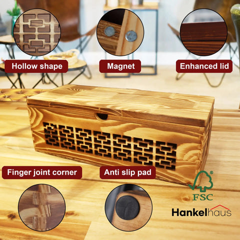 Large Wooden Cable Management Box For Home And Office with hollow shape, magnet, enhanced lid, finger joint corner, anti-slip pad.