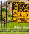 Slow Down Kids At Play Safety Signs In Yellow And Black Reflective Aluminum 14 By 10 Inches Weatherproof Outdoor Signs 2 Pack