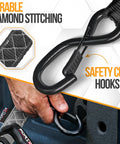 Beefed Up Heavy Duty Ratchet Tie Down Straps Set, 4 Pack 10 Ft By 1.5 In With 5208 Lb Break Strength, safety clip hooks detail
