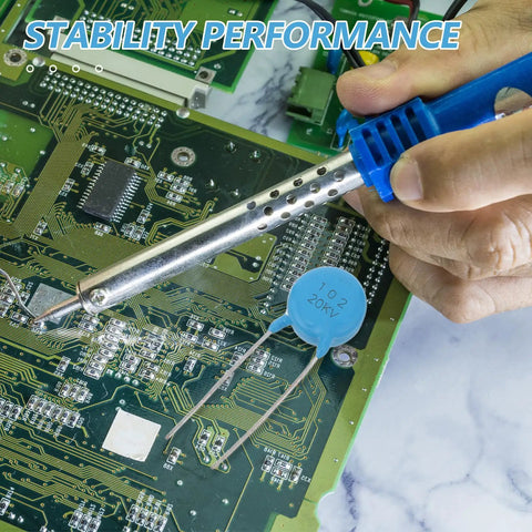 10Pcs Capacitor Assortment Kit for Electronics Repair and Maintenance Pro Grade Selection for Industrial Control Boards and Power Supplies Great for TV and Audio Gear Monolithic Ceramic Capacitors for Circuit Board Replacements Sky Blue used on PCB with soldering iron