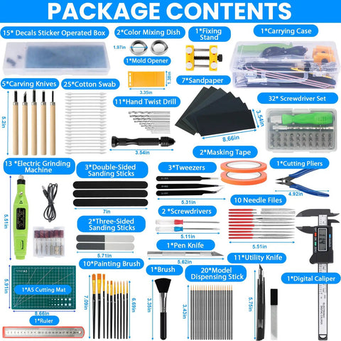 192 Piece Model Tool Kit For Figure And Vehicle Models package contents overview with tools and accessories displayed.