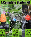 Effortless 100 Foot Drip Irrigation System Kit with 30 adjustable nozzles and tubing for garden greenhouse patio lawn auto watering.