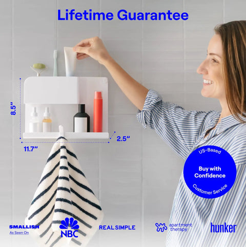 Game Changing Damage Free Wall Shelves For Dorm Room And Bedroom Side Table Storage Rack With Phone Holder Makeup Organizer Renter Approved No Drill Clean Setup White