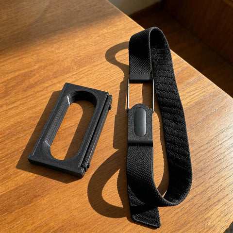 Dual Device Band Adapter Frame For Air To 5.0 Wearables With Interchangeable Nylon Elastic And Silicone Straps For All Day Comfort No Fuss Fit Flexible Arm Placement And Interference Free Monitoring, black PLA adapter with nylon strap