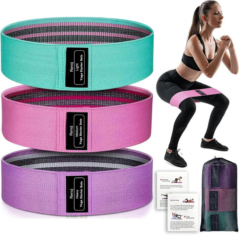 Heavy Medium Light Fabric Resistance Bands Three Set For Working Out Pilates And Yoga Home Gym Training Glute Activation And Leg Workouts Non Slip Roll Free Fitness Bands For Women And Men, includes carry bag and training guide