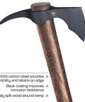 ODR Axe Outdoor Survival Hawk With Spike 1055 Carbon Steel Head Tennessee Hickory Handle close-up on dual-head design