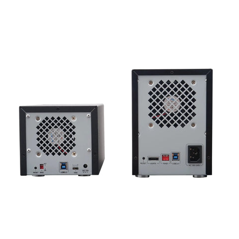 Back view of Badass Heavy Duty Four Bay Raid And Jbod Hard Drive Enclosure For Two Point Five And Three Point Five Inch SATA Drives showing ports.