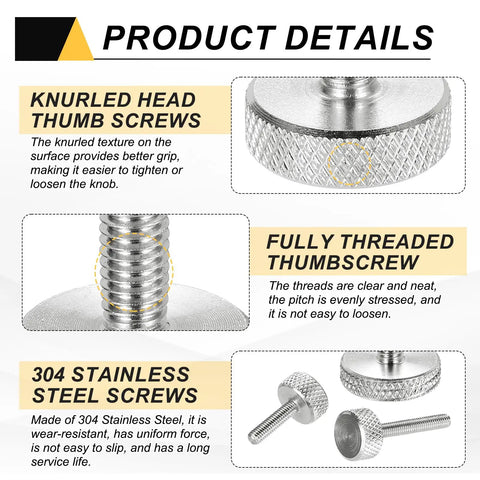 Four M4x6mm Flat Head Knurled Thumb Screws Built With Tough 304 Stainless Steel For Badger Tight Grip And Knockout Durability Ideal For Pc Tower Mods Graphics Card Mounting And Ssd Swaps In Sleek Silver Shine detailed image showing knurled texture and threading.