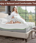Woman relaxing on bed with Beefy 29V Adjustable Bed Power Supply Replacement For Bed Bases 2A DC Output 13.7 Ft Cord