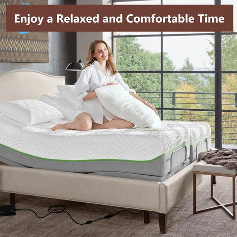 Woman relaxing on bed with Beefy 29V Adjustable Bed Power Supply Replacement For Bed Bases 2A DC Output 13.7 Ft Cord