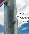Magnetic Nano Geocache Containers 4 Pack with Waterproof Log Rolls on metal surface outdoors
