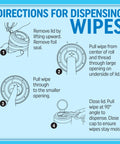 Instructions for dispensing Heavy Duty Cleaning Wipes For Every Surface And Hands, 90 Count, All Purpose Cleaner For Kitchen, Bathroom.