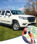 White truck with Dual Band Vehicle Ham Radio Antenna For VHF UHF 136 To 174 MHz And 400 To 470 MHz With Lip Mount NMO Bracket