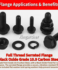 320 Piece Metric Flange Bolts And Nuts Set With Fully Threaded M6 X 1.0, M8 X 1.25, M10 X 1.5 Bolts, Serrated Flange Nuts, Flat And Spring Washers, Carbon Steel Black Oxide, Storage Case, Heavy Duty Auto And DIY Kit